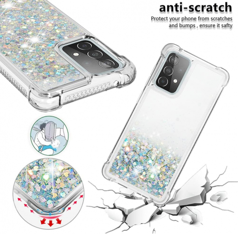 Husa cu lichid si sclipici 3D, Mkej, cu snur, pentru Samsung Galaxy A33 5G, Roz Auriu [1]