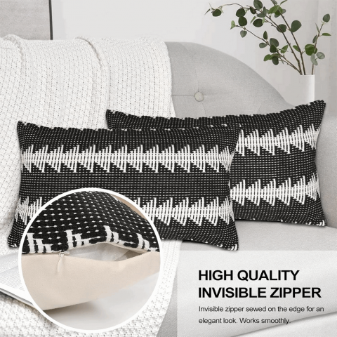 Husă de Pernă Lumbar Negru-Alb în Stil Rustic, 50 x 30 cm, P74J [3]