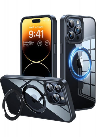 Huse, Folii & Accesorii Telefoane - Husa de protectie MagSafe pentru iPhone 14 ProMax, transparent cu negru, VICSEED - QUBH