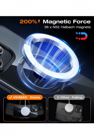 Husa de protectie MagSafe pentru iPhone 14 ProMax, transparent cu negru, VICSEED - QUBH [3]