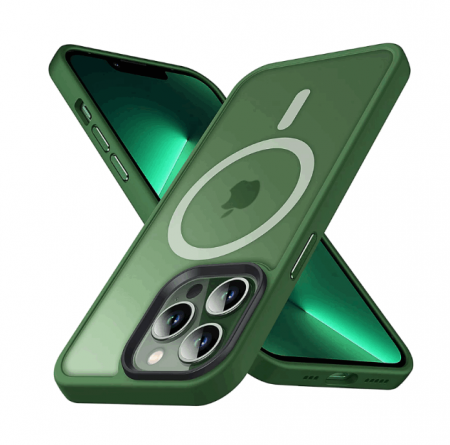 Huse telefoane - Husa de protectie pentru Iphone 14 Pro, compatibila Magsafe, Hybrid, Antisoc, Verde, Albastru sau Violet