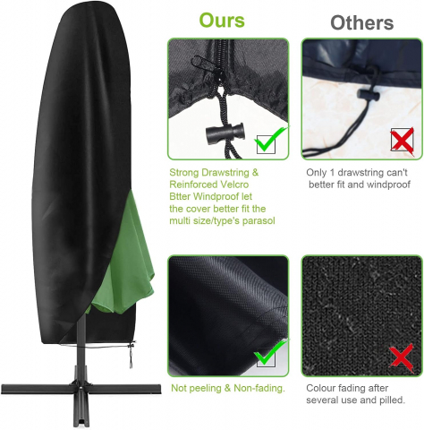 Husă de Protecție pentru Umbrelă de Terasă YuYo, Neagră, 265 x 50 x 70 x 40 cm, Rezistentă la Apă și UV, cu Fermuar și Tijă Telescopică [6]