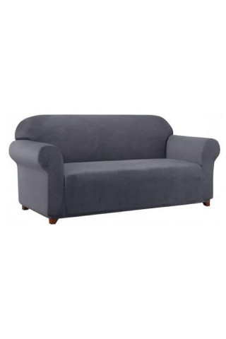 Husa elastica Subrtex pentru canapea, 2 locuri, Spandex, Lavabila la masina, Model reliefat, Gri, JLWB [6]