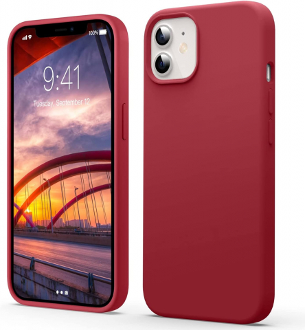 Huse, Folii & Accesorii Telefoane - Husă Flyzoo din Silicon Lichid pentru iPhone 12 Mini 5.4, Anti-Amprentă, Rezistentă la Zgârieturi, Protecție Totală, Roșu