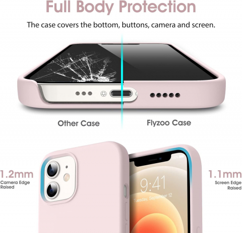 Husă Flyzoo din Silicon Lichid pentru iPhone 12 Mini 5.4, Rezistentă la Zgârieturi, Anti-Amprentă, Protecție Totală, Roz [6]