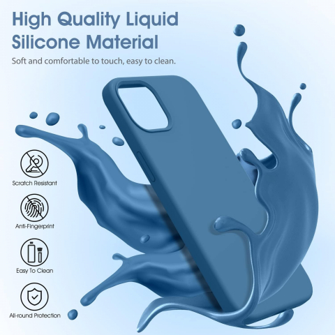 Husă Flyzoo din Silicon Lichid pentru iPhone 14 Plus 6.7, Rezistentă la Zgârieturi, Anti-Amprentă, Protecție Integrală, Albastră [1]