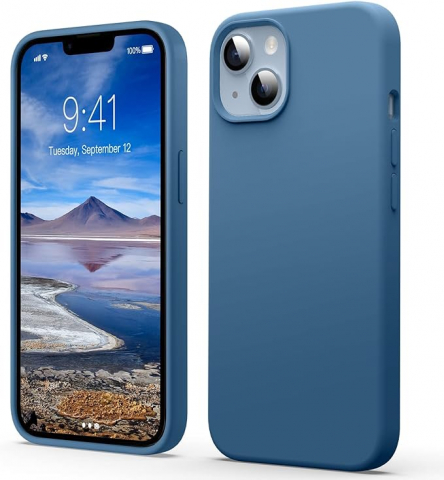 Huse, Folii & Accesorii Telefoane - Husă Flyzoo din Silicon Lichid pentru iPhone 14 Plus 6.7, Rezistentă la Zgârieturi, Anti-Amprentă, Protecție Integrală, Albastră