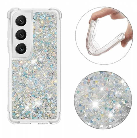 Husă HOUSON cu Sclipici Compatibilă cu Samsung Galaxy S21 Plus, Silicon Transparent cu Nisip Lichid Argintiu [2]