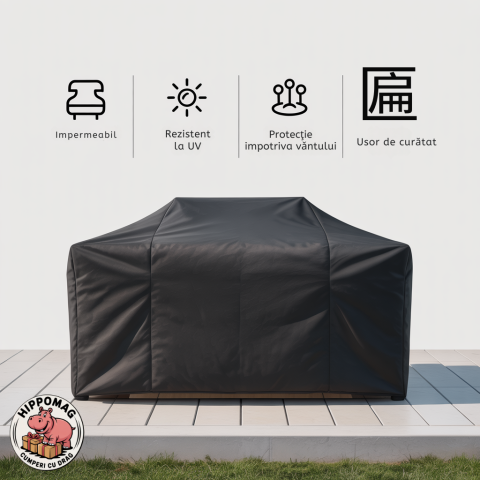 Husă Impermeabilă Neagră pentru Mobilier de Grădină, Dokon, 600D Oxford, Rezistentă la UV, Vânt și Apă [3]