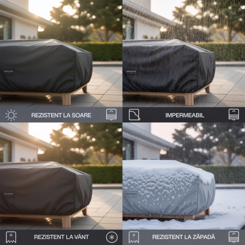 Husă Impermeabilă Neagră pentru Mobilier de Grădină, Dokon, 600D Oxford, Rezistentă la UV, Vânt și Apă [4]