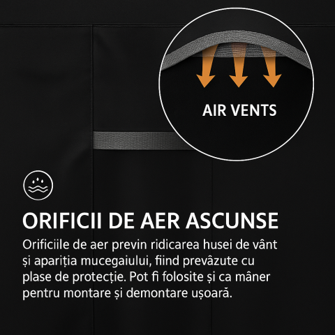 Husă Impermeabilă Neagră pentru Mobilier de Grădină, Dokon, 600D Oxford, Rezistentă la UV, Vânt și Apă [7]
