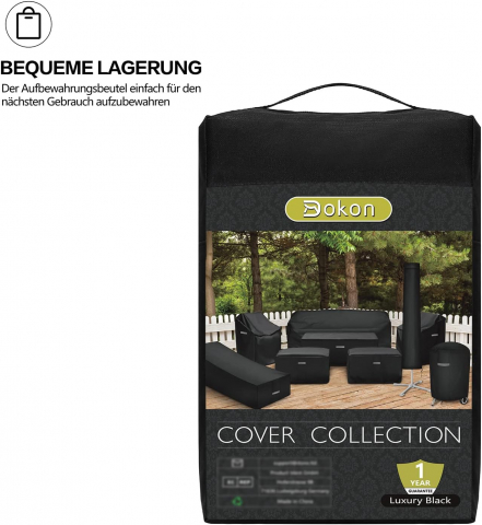 Husă Impermeabilă Neagră pentru Mobilier de Grădină, Dokon, 600D Oxford, Rezistentă la UV, Vânt și Apă [16]