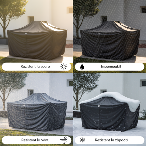 Husă Impermeabilă Neagră pentru Mobilier de Grădină, Dokon, 600D Oxford, Rezistentă la UV, Vânt și Apă [10]