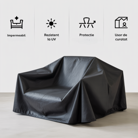 Husă Impermeabilă Neagră pentru Mobilier de Grădină, Dokon, 600D Oxford, Rezistentă la UV, Vânt și Apă [12]