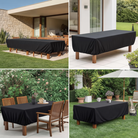 Husă Impermeabilă Neagră pentru Mobilier de Grădină, Dokon, 600D Oxford, Rezistentă la UV, Vânt și Apă [14]