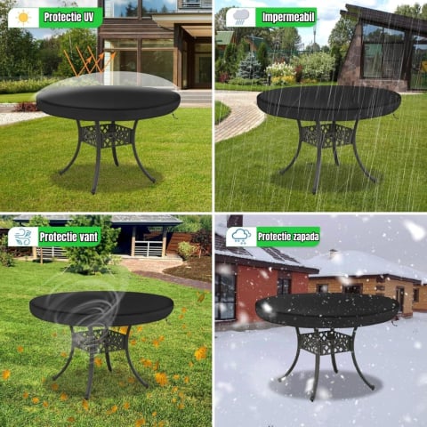Husa masa rotunda, Φ124x10 cm, Impermeabila, Oxford 420D, anti-UV, rezistenta la ploi, zapada si praf, neagra [3]
