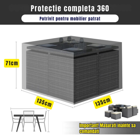 Husa mobilier gradina 135x135x71 cm Oxford 600D impermeabila anti UV gri antracit [1]