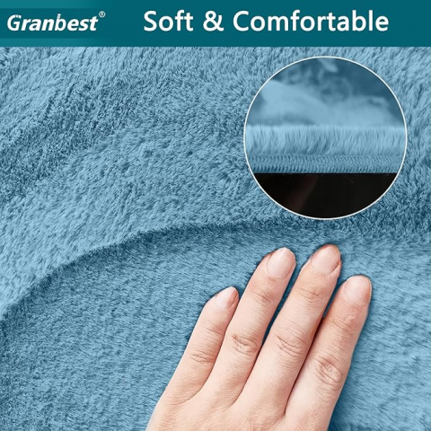 Husă pentru Canapea, Granbest, 750GSM, Imitație Blană de Iepure, Antiderapantă, Moale și Luxoasă, 2 Locuri, Albastru Azur [4]
