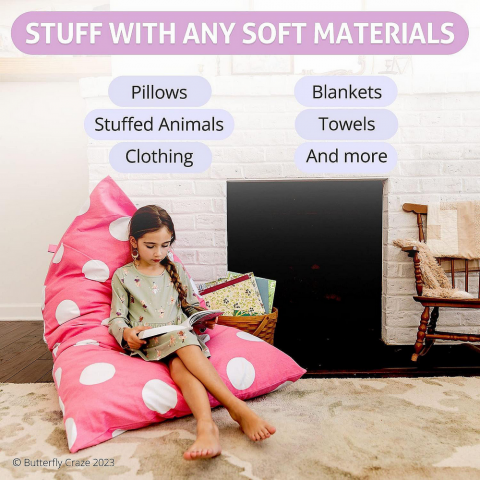 Husa pentru fotoliu tip Bean Bag Butterfly Craze – Organizator de jucarii pentru copii, model roz cu buline albe [2]