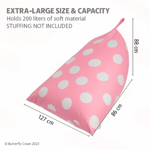 Husa pentru fotoliu tip Bean Bag Butterfly Craze – Organizator de jucarii pentru copii, model roz cu buline albe [4]