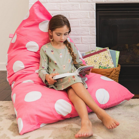 Casă, Grădină & Bricolaj - Husa pentru fotoliu tip Bean Bag Butterfly Craze – Organizator de jucarii pentru copii, model roz cu buline albe