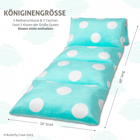 Husa pentru perna de podea, Butterflycraze, Solutie confortabila de sezut pentru copii si adulti, 66 x 223 cm, albastru aqua cu buline albe [1]