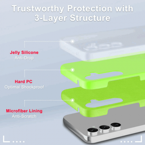 Husa pentru Samsung Galaxy S23 FE cu 2 folii de protectie ecran, din silicon lichid,YENAPOON, rezistenta la socuri, la zgarieturi, verde, MCPN [2]
