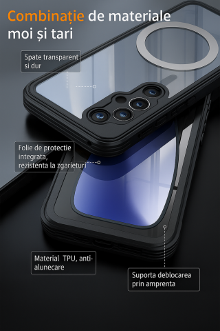 Husa pentru Samsung Galaxy S23 FE, YIBENEU, Protectie 360°, Ecran Inclus, Rezistenta la Socuri, Praf si Caderi, Negru [4]