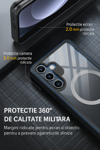 Husa pentru Samsung Galaxy S23 FE, YIBENEU, Protectie 360°, Ecran Inclus, Rezistenta la Socuri, Praf si Caderi, Negru [1]