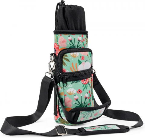 Sport & Travel - Husa pentru Sticla de Apa 900 ml, Cu Curea Reglabila si Buzunare | Ideala pentru Drumetii, Camping, Calatorii, Plimbari, MOLSHINE, model floral