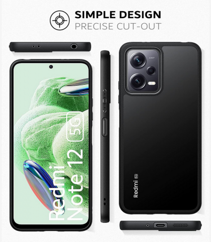 Husă pentru Xiaomi Redmi Note 12 5G / Poco X5 5G, Mofurd, Hibridă, Ultra Subțire, Transparentă și Neagră, Rezistentă la Șocuri si 3 folii de sticla [6]