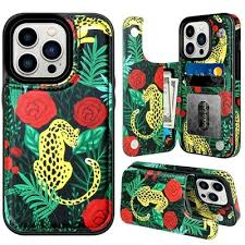 Huse telefoane - Husa Protectoare pentru iPhone 14 Pro Max cu Suport pentru Carduri si Functie Stand, Leopard si Trandafiri, doar modelul 6.7 inch