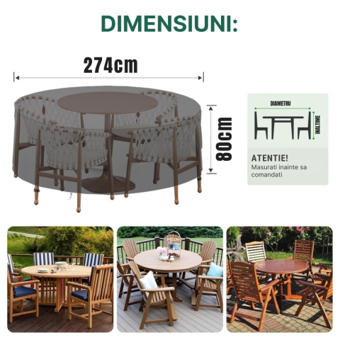 Husa rotunda mobilier gradina 274x80 cm Oxford 420D impermeabila protectie UV neagra [1]