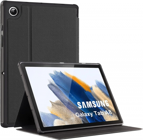 Huse, Folii & Accesorii Telefoane - Husă TOKILO pentru Samsung Galaxy Tab A8 10,5 Inch (2022), Neagră, Poliuretan Premium, Funcție Auto Wake/Sleep, Suport Ajustabil, UDOF