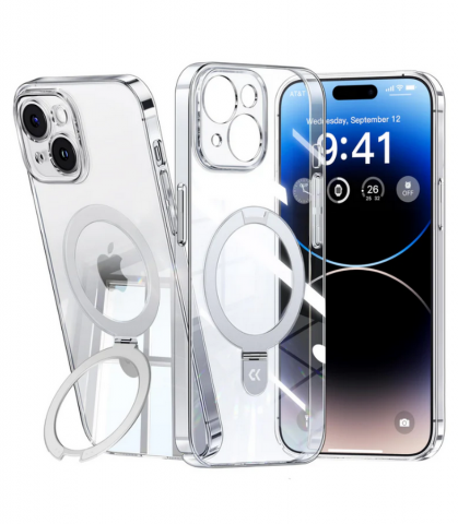 Huse, Folii & Accesorii Telefoane - Husă Ultra Subțire CASEKOO pentru iPhone 14, Transparentă, cu Suport Magnetic Invizibil și Protecție Completă a Camerei, 5QWZ