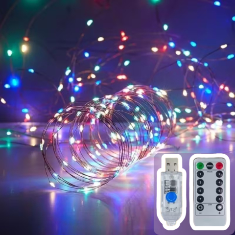Casă, Grădină & Bricolaj - Instalatie Craciun 5m 50 LED RGB cu telecomanda si alimentare USB