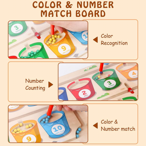 Joc Educațional Magnetic Jacotoys din Lemn 4-în-1, Labirint cu Bile Colorate, Numere și Culori, Puzzle Montessori pentru Copii 3+ [6]