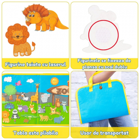 Joc Educativ Tabla de Povesti cu Dinozauri si Animale de Zoo, 50 Piese din Fetru, Interactiv, Portabil pentru Copii Prescolari, 45 cm x 30 cm [3]