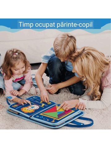 Jucarie carte senzoriala interactiva, Montessori, 8 in 1, 2-6 ani, ARANEE Busy Board, albastru [3]