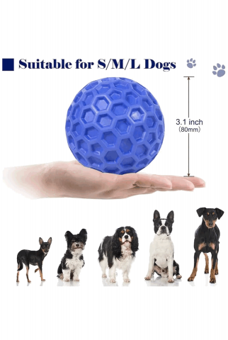 Jucarie de mestecat pentru caini, cu sunet, ideala pentru sanatatea orala a animalului tau, durabila si sigura, material rezistent non-toxic din cauciuc in forma de minge, 8cm, albastra [2]