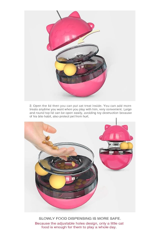 Jucărie Interactivă pentru Pisici, Dispenser de Hrănire automat, culoare roz, Shengruili [6]