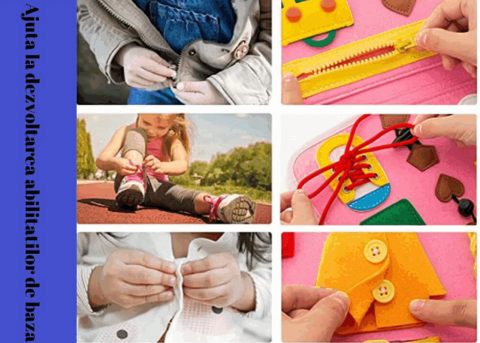 Jucarie interactiva senzoriala, Kimimara Busy Board textil, Montessori, Carte tip gentuta, tabla de invatare, Pentru calatorit, Roz, QSOTH [6]