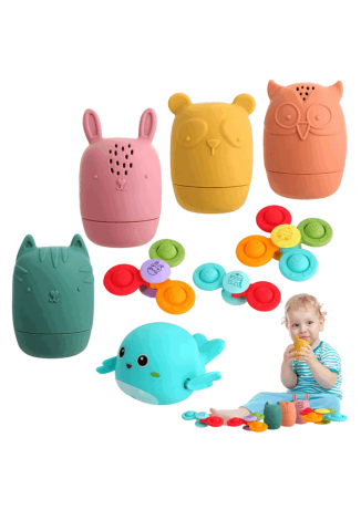 Jucării & Jocuri - Jucarii de baie pentru copii, 8 bucati de silicon, Multicolor, RQAF