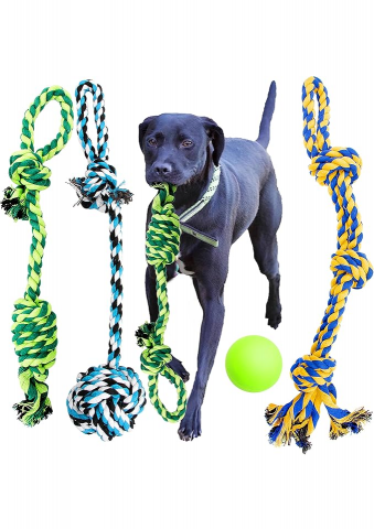 Pet shop - Jucării din Frânghie pentru Câini, pentru ros, set de 4, diferite culori.