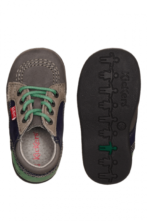 Kickers Babystan, pantofi de mers pentru bebeluși unisex, Gri cu accente verzi si albastre18 EU [1]