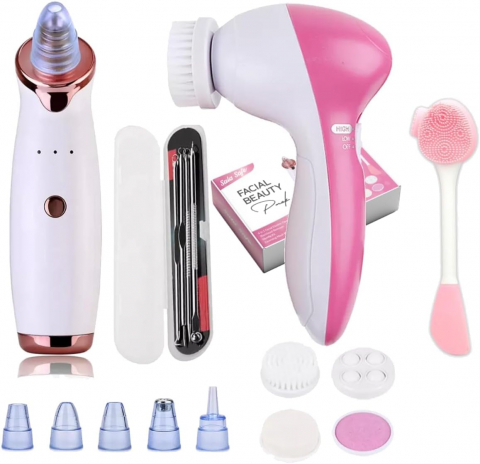Kit 4in1 pentru Puncte Negre si Ingrijire Ten – Aspirator, Perie Electrica, Ustensile Metalice, Perie Silicon