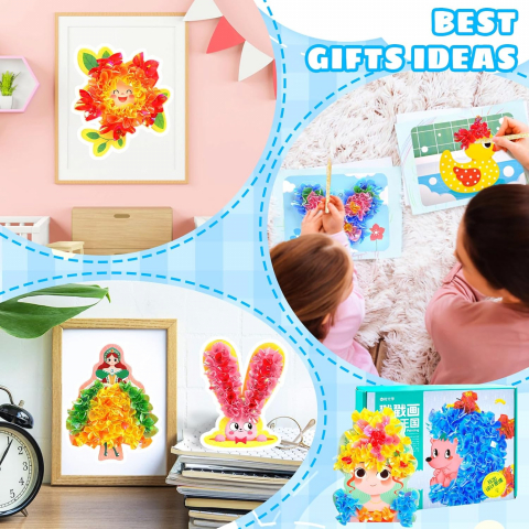 Kit Creativ pentru Copii 4-10 Ani, Pipihome Set Art & Craft Poke Art DIY, 600 Piese Material Textil, Plăcuțe de Pictură & Pix Special, Activitate Educativă [8]