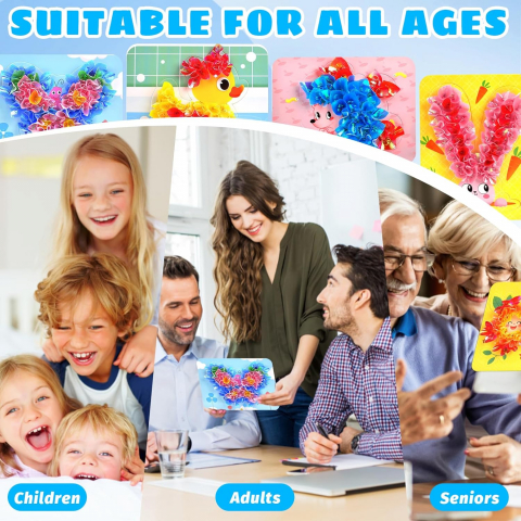 Kit Creativ pentru Copii 4-10 Ani, Pipihome Set Art & Craft Poke Art DIY, 600 Piese Material Textil, Plăcuțe de Pictură & Pix Special, Activitate Educativă [5]