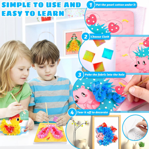 Kit Creativ pentru Copii 4-10 Ani, Pipihome Set Art & Craft Poke Art DIY, 600 Piese Material Textil, Plăcuțe de Pictură & Pix Special, Activitate Educativă [1]
