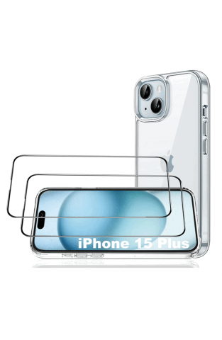 Folii Protecție Telefoane - Kit de protecție completă pentru iPhone 15 Plus, husa transparenta si 2 folii de sticla de protectie, OH3B